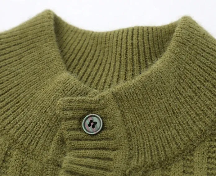 Mock Neck Ribbed Knit Sweater with Chest Pocket