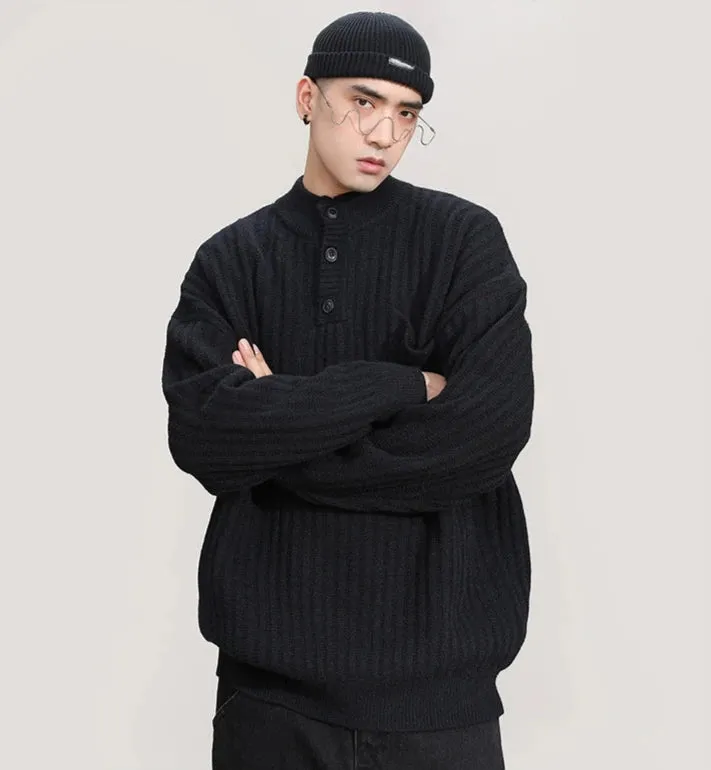 Mock Neck Ribbed Knit Sweater with Chest Pocket