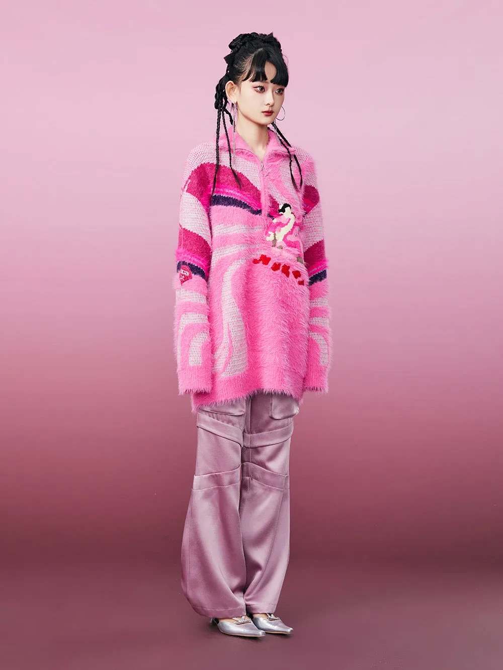 MUKZIN Pink Mink Skiing Women Pattern Sweater