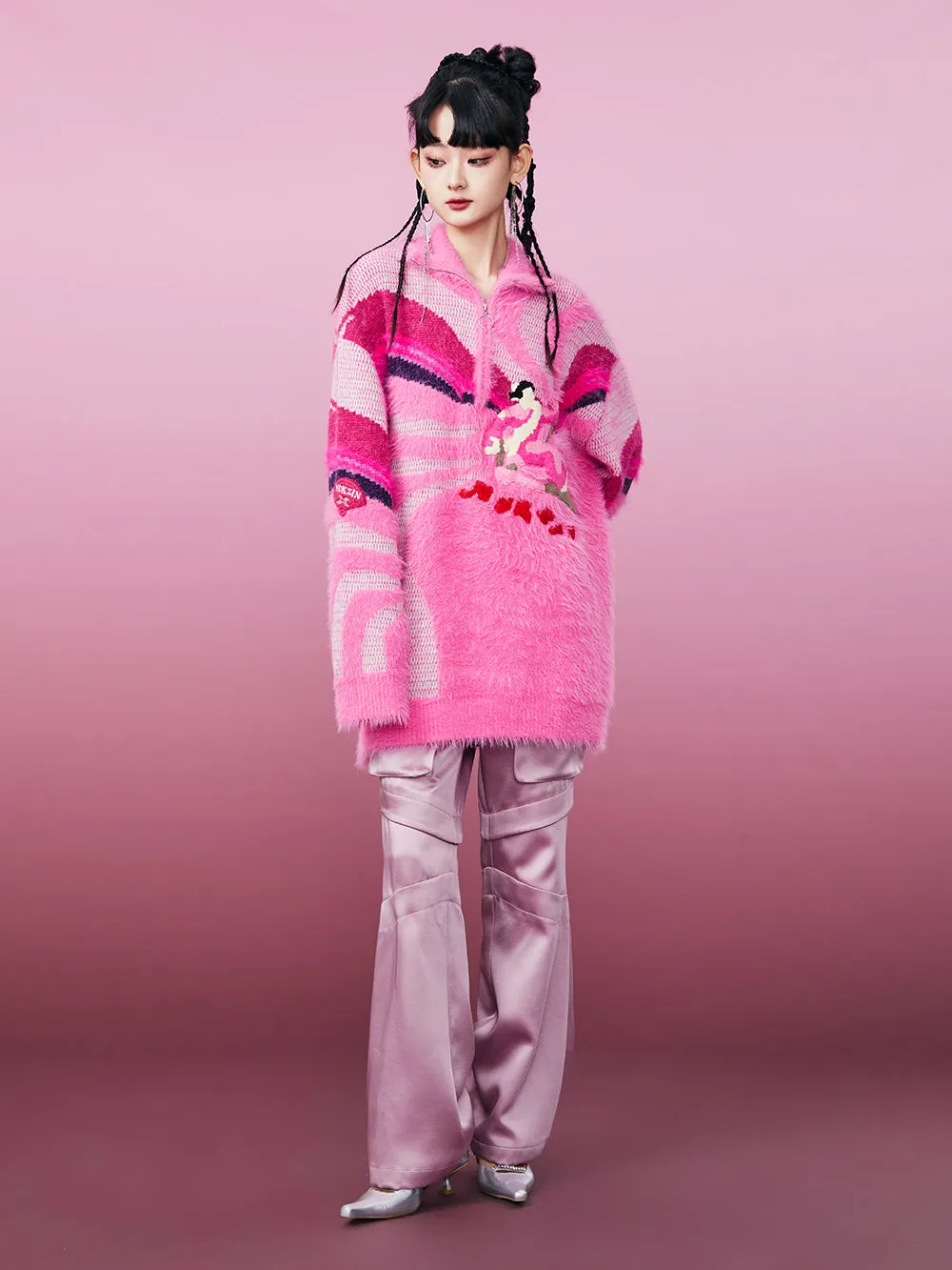 MUKZIN Pink Mink Skiing Women Pattern Sweater