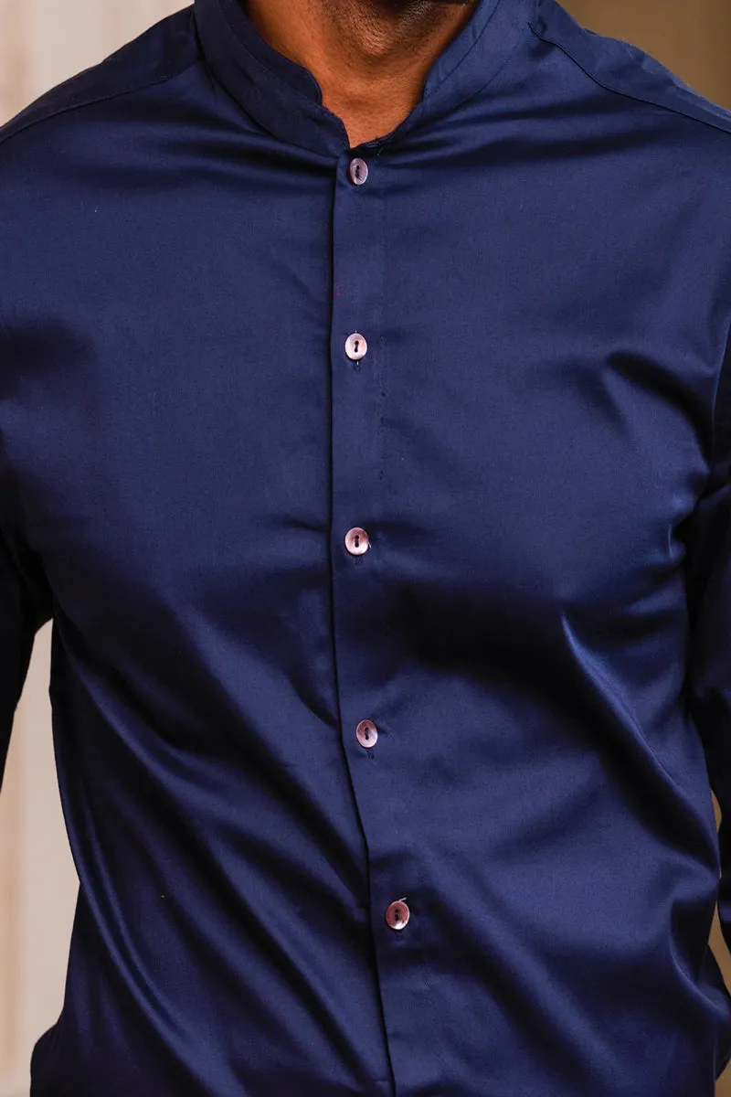 Navy Cotton Satin Shirt