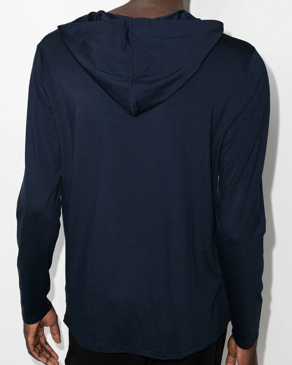 Navy Jersey Hooded Long Sleeve T-Shirt