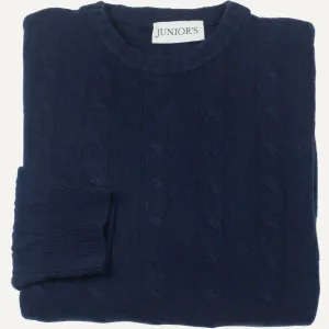 Navy Wool & Cashmere Cable Crewneck Sweater