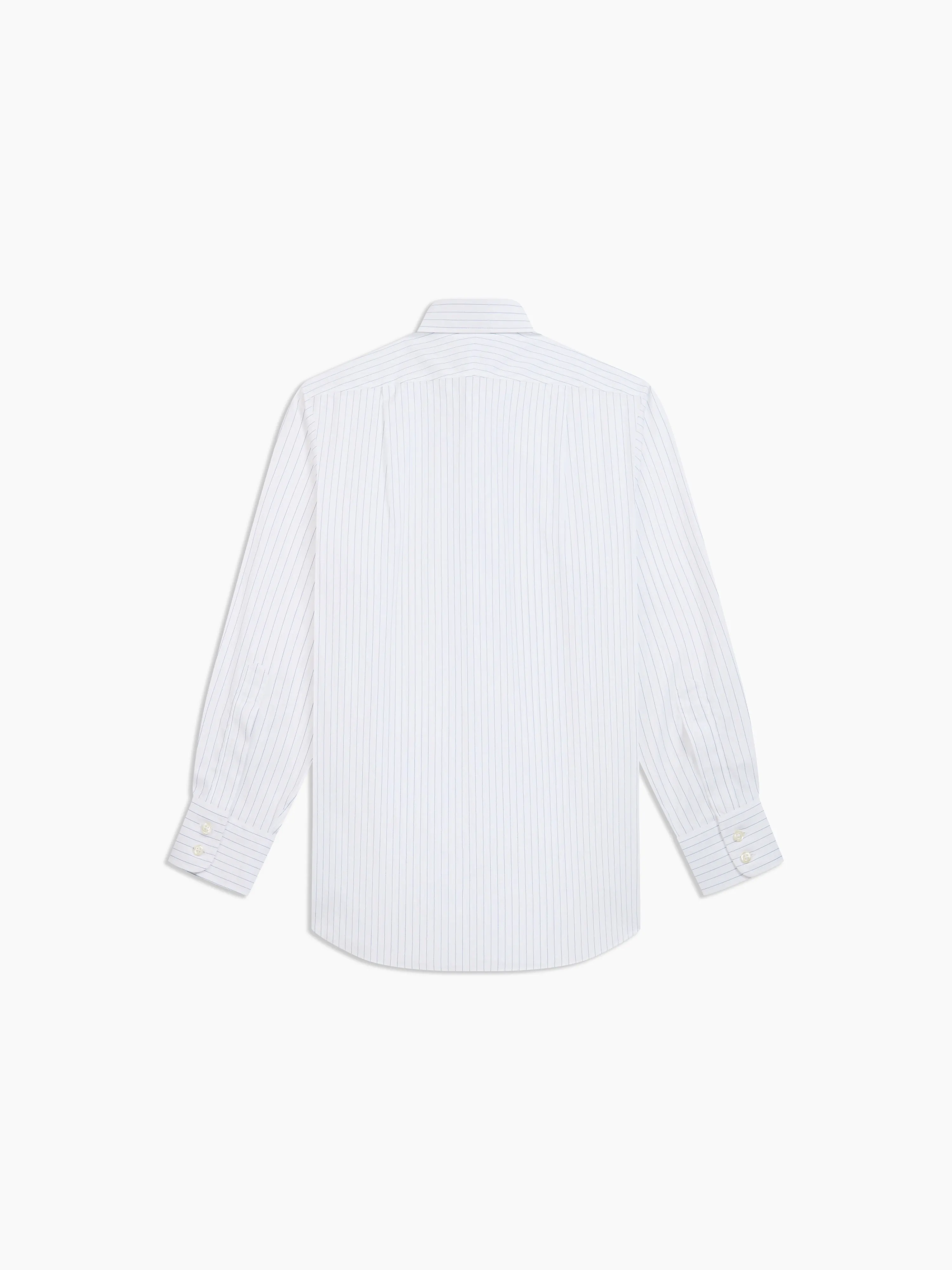 Non-Iron Navy Blue Wide Dash Stripe Plain Weave Regular Fit Single Cuff Semi-Cutaway Collar Shirt