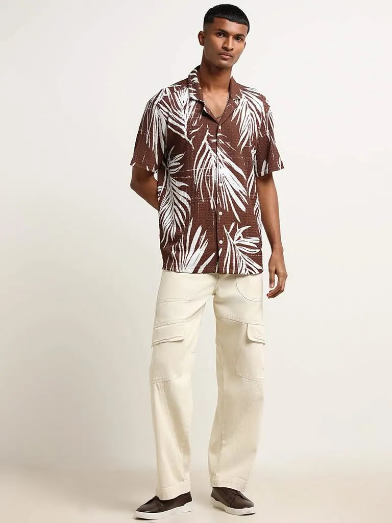 Nuon Brown Printed Relaxed Fit Shirt