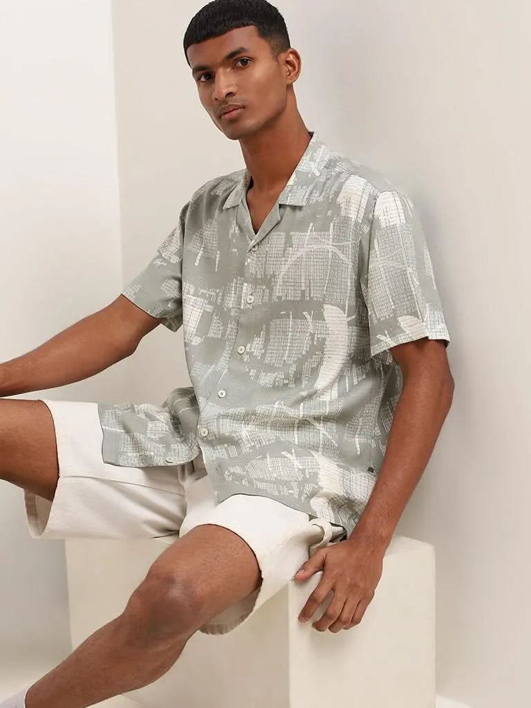 Nuon Green Marble Print Relaxed Fit Shirt