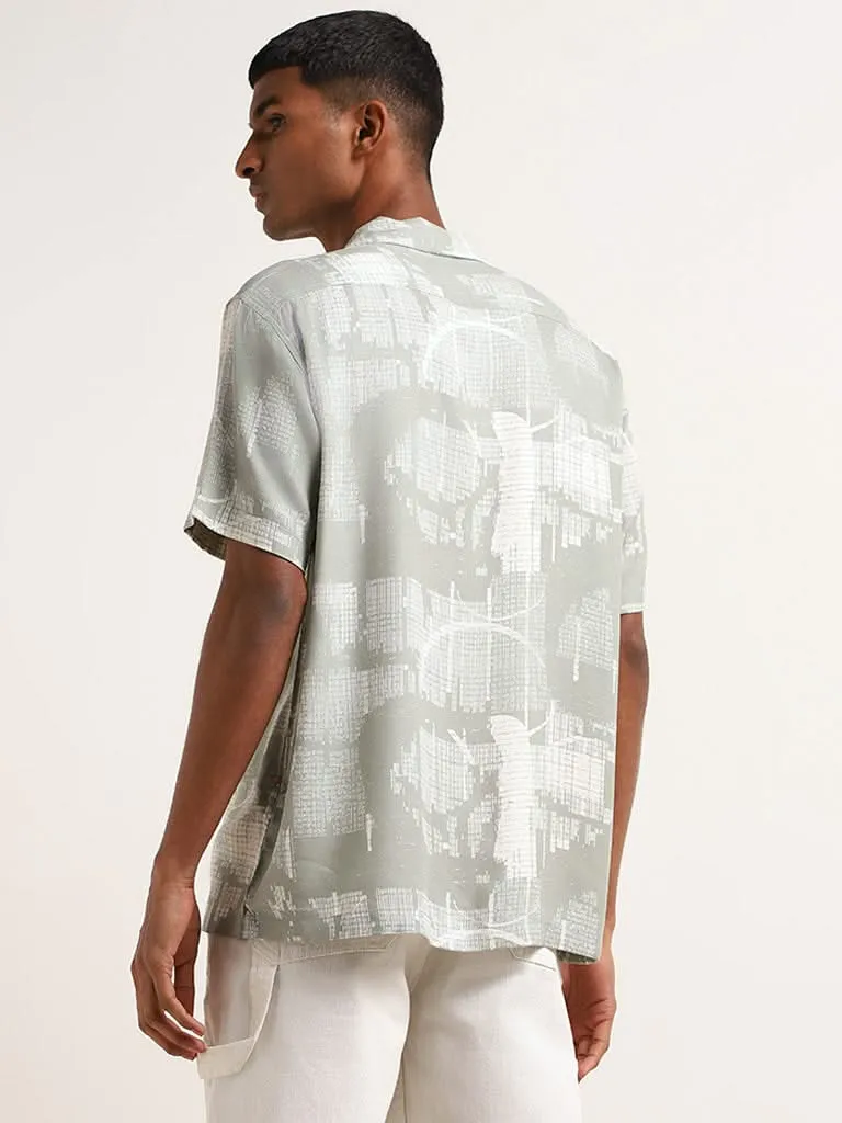 Nuon Green Marble Print Relaxed Fit Shirt