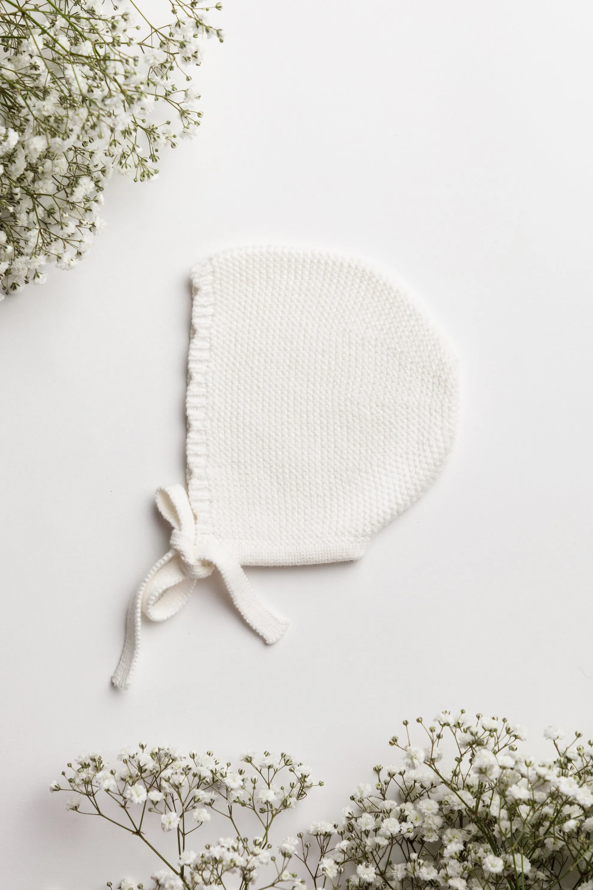 Organic Cotton Scallop Knit Baby Bonnet - Milk