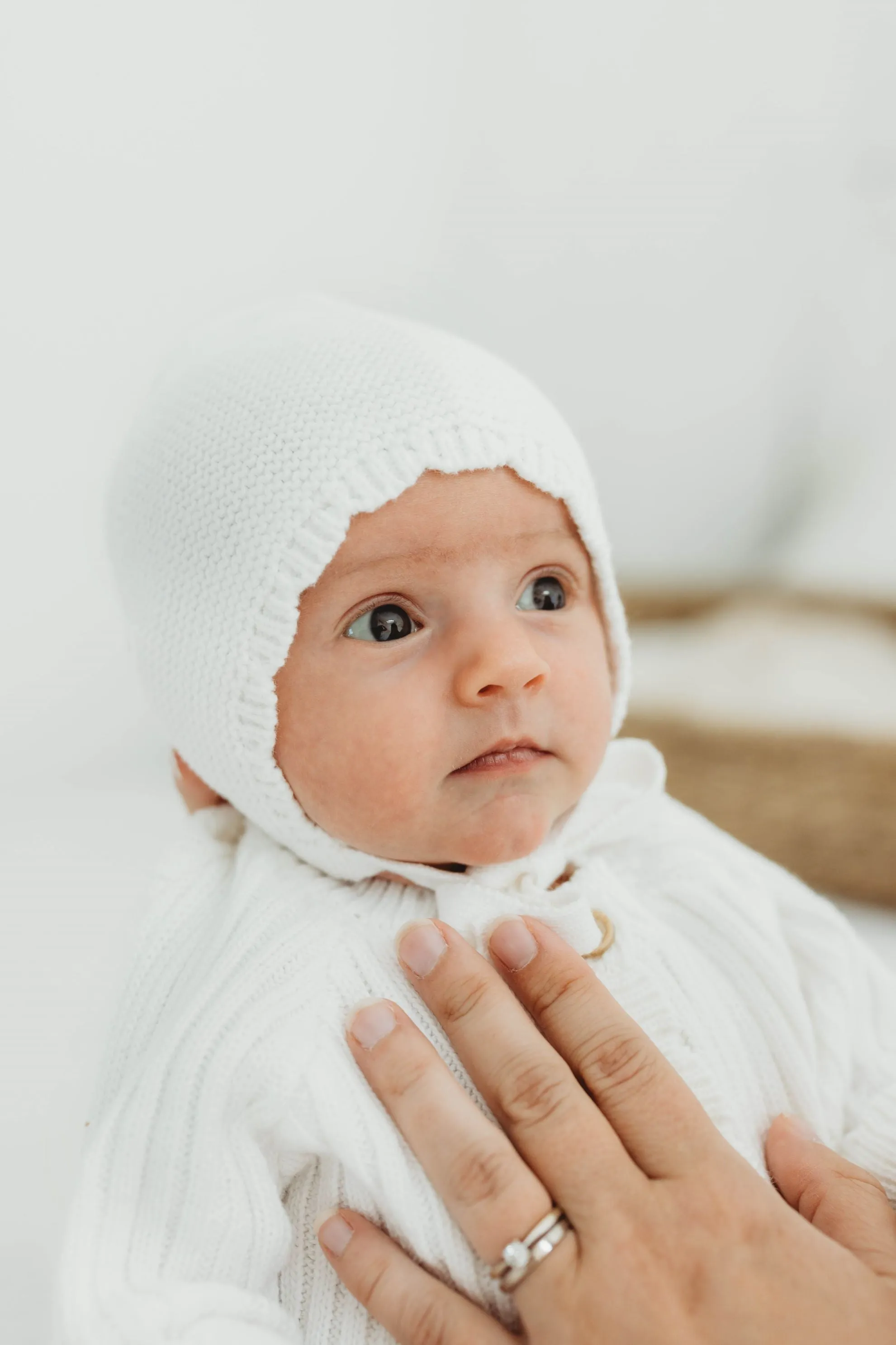 Organic Cotton Scallop Knit Baby Bonnet - Milk