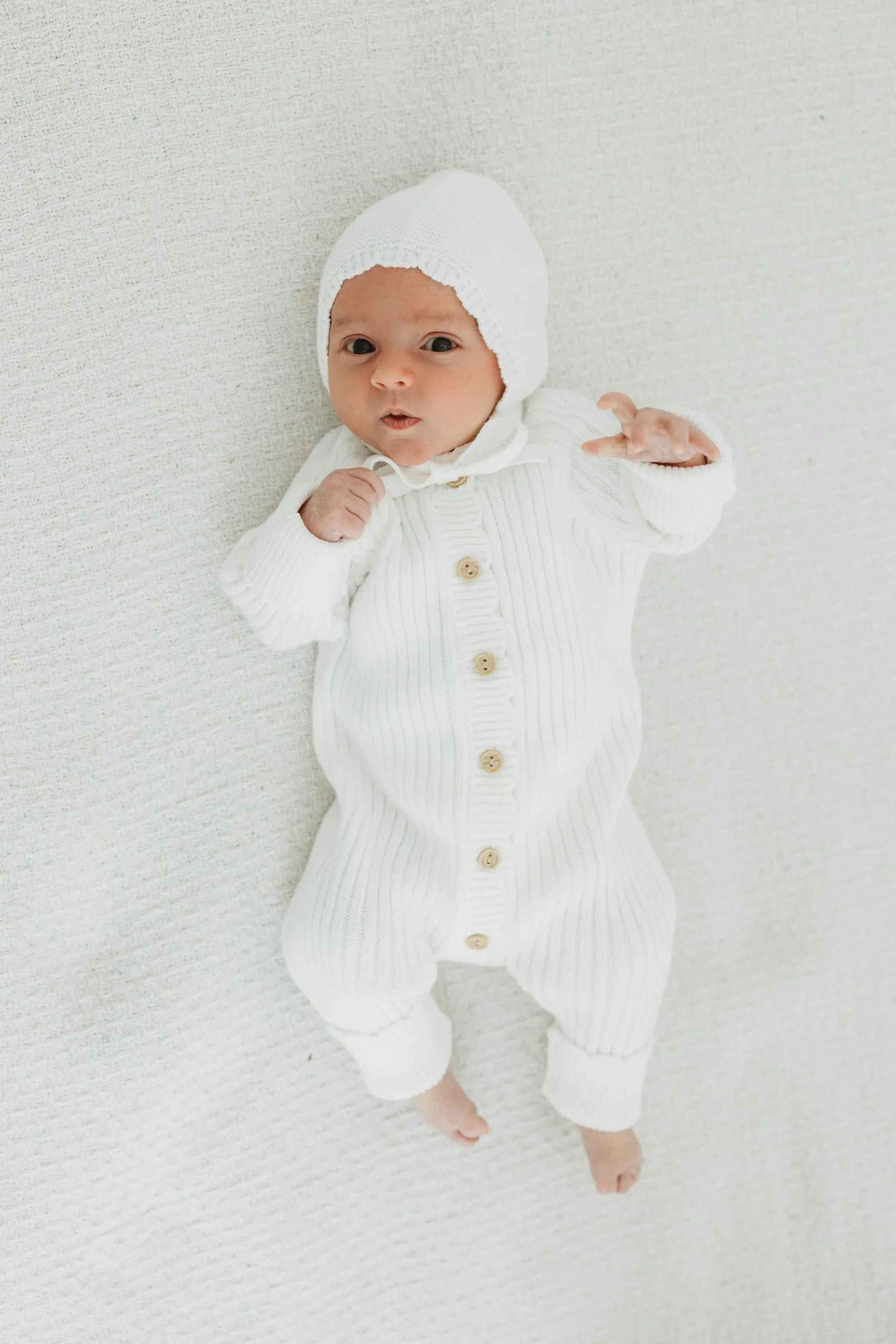 Organic Cotton Scallop Knit Baby Bonnet - Milk