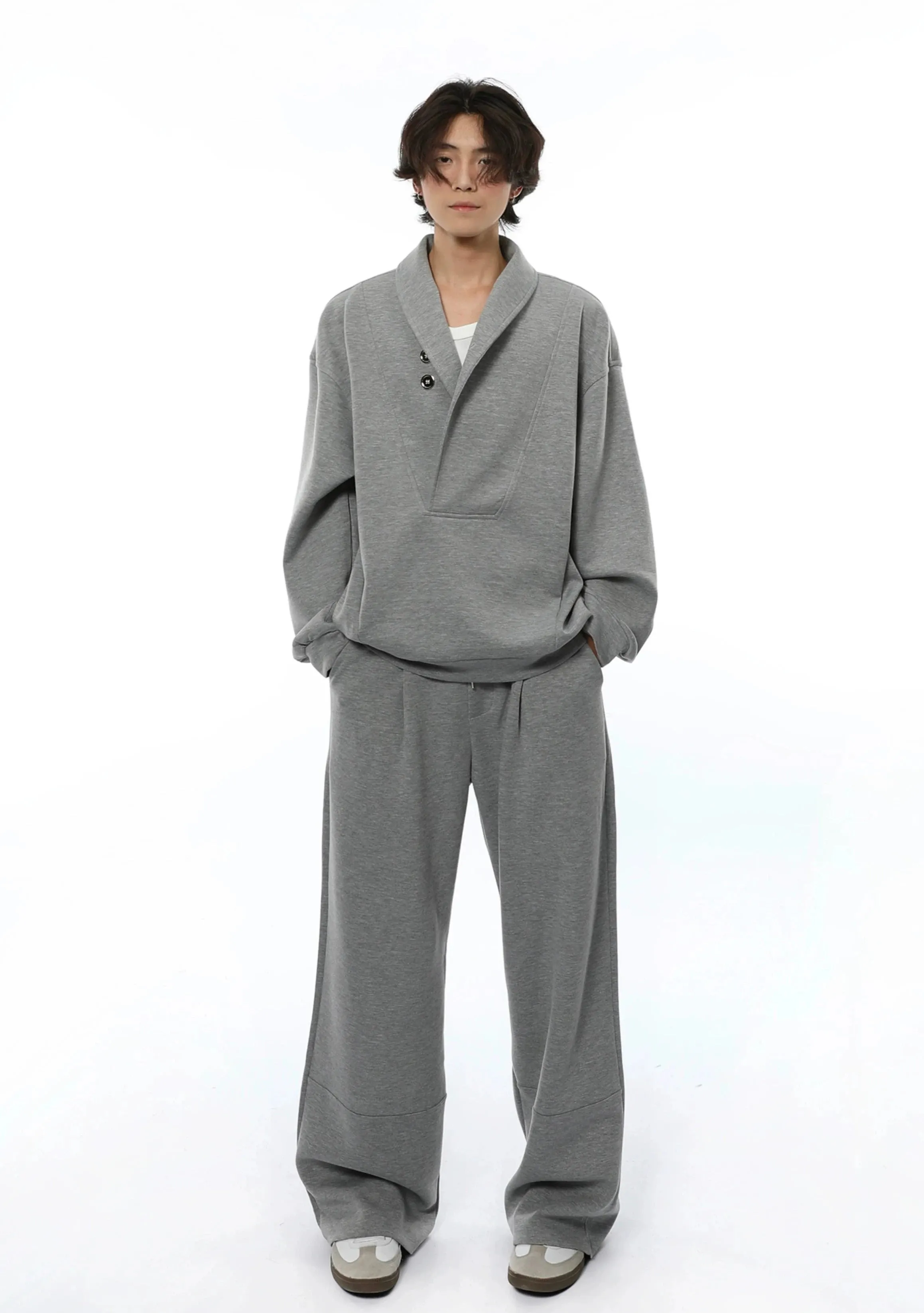 Oversized Collared V-Neck Sweatshirt and Joggers Set