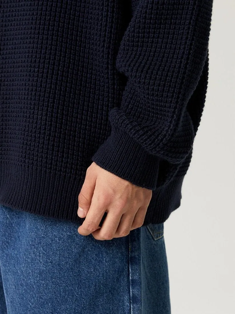 Oversized Crewneck Waffle-Weave Knit Sweater