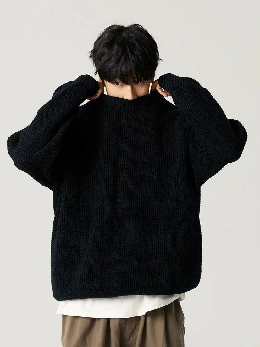 Oversized Crewneck Waffle-Weave Knit Sweater