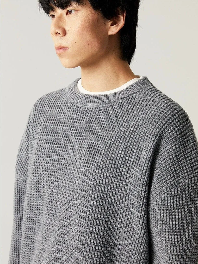 Oversized Crewneck Waffle-Weave Knit Sweater