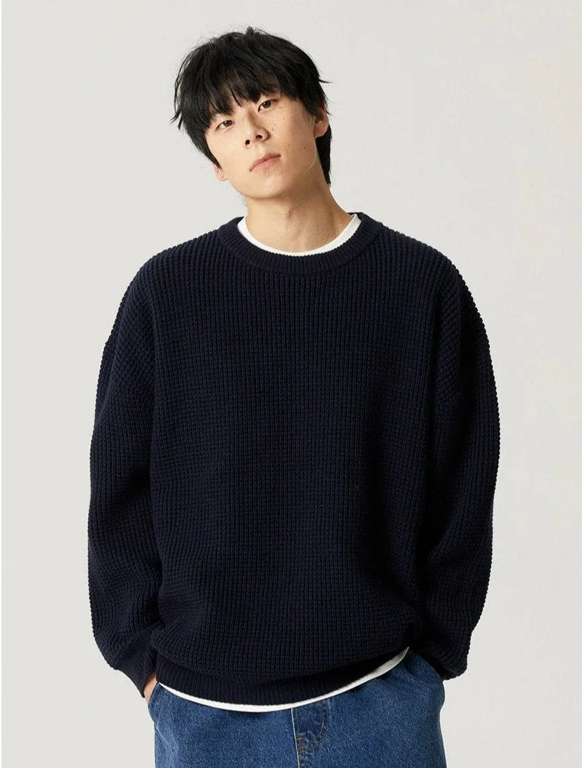 Oversized Crewneck Waffle-Weave Knit Sweater