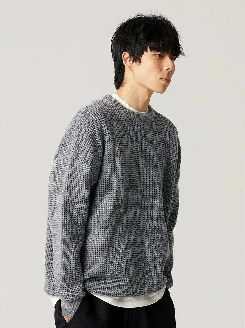 Oversized Crewneck Waffle-Weave Knit Sweater