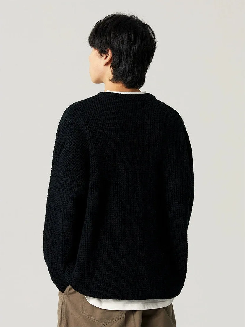 Oversized Crewneck Waffle-Weave Knit Sweater