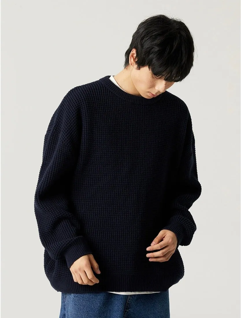 Oversized Crewneck Waffle-Weave Knit Sweater