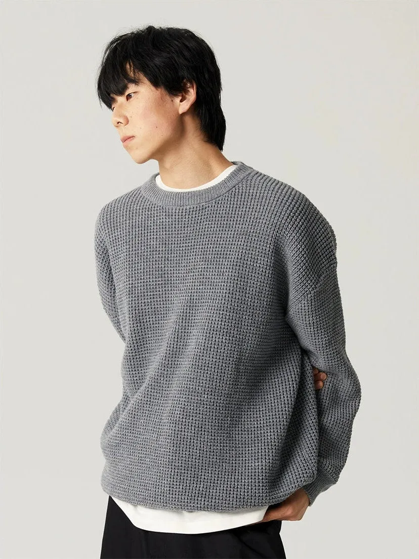 Oversized Crewneck Waffle-Weave Knit Sweater