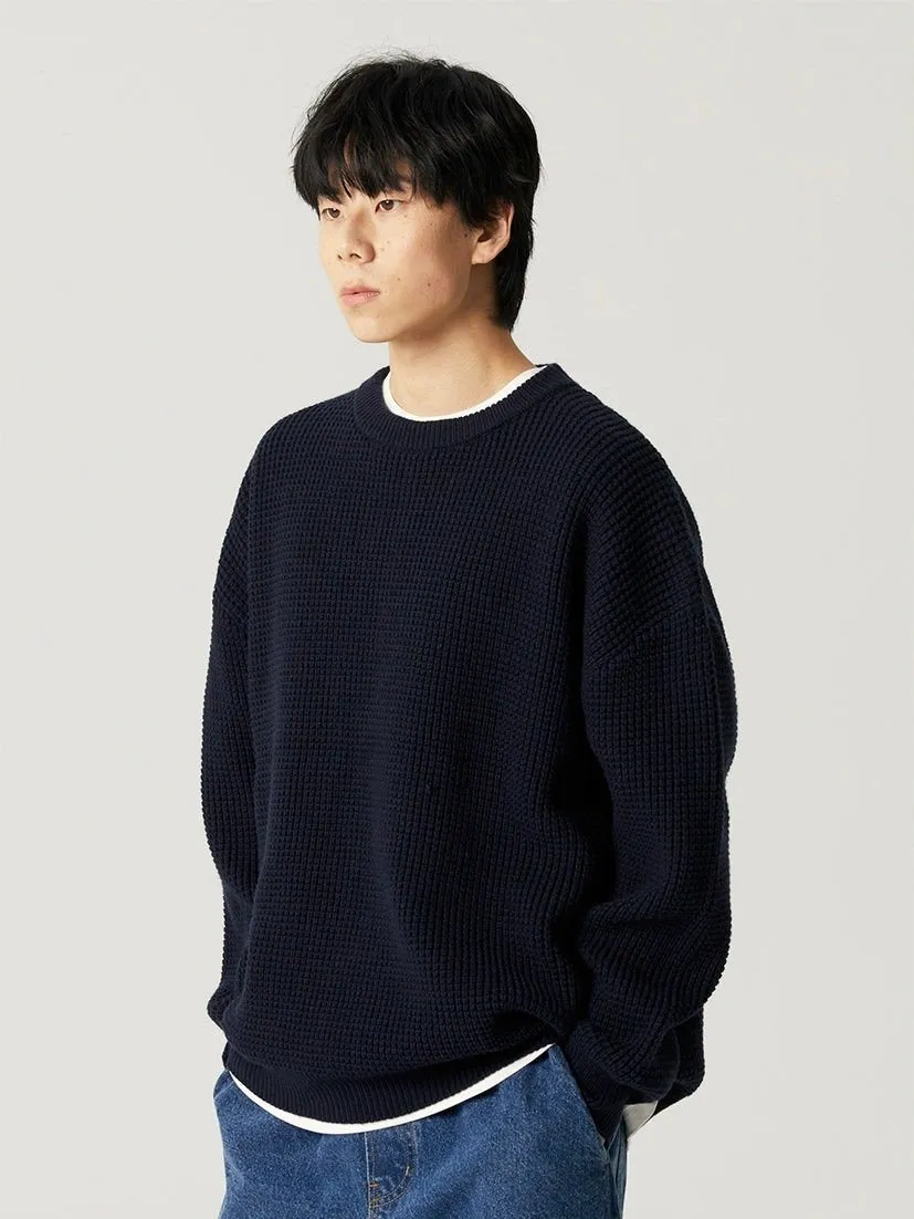 Oversized Crewneck Waffle-Weave Knit Sweater