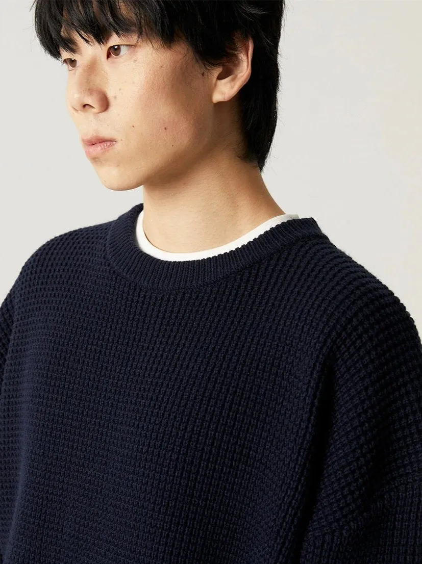 Oversized Crewneck Waffle-Weave Knit Sweater