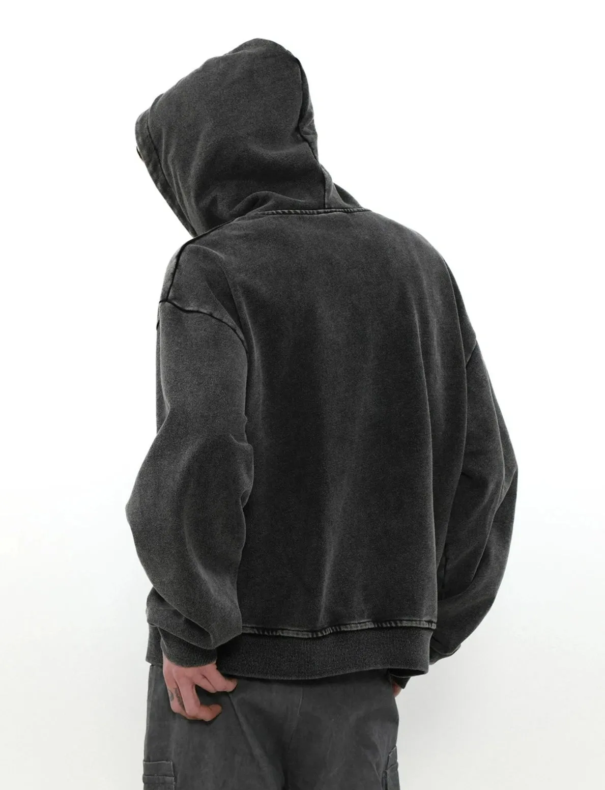 Oversized Faded Mid-Crop Boxy Zip-Up Hoodie