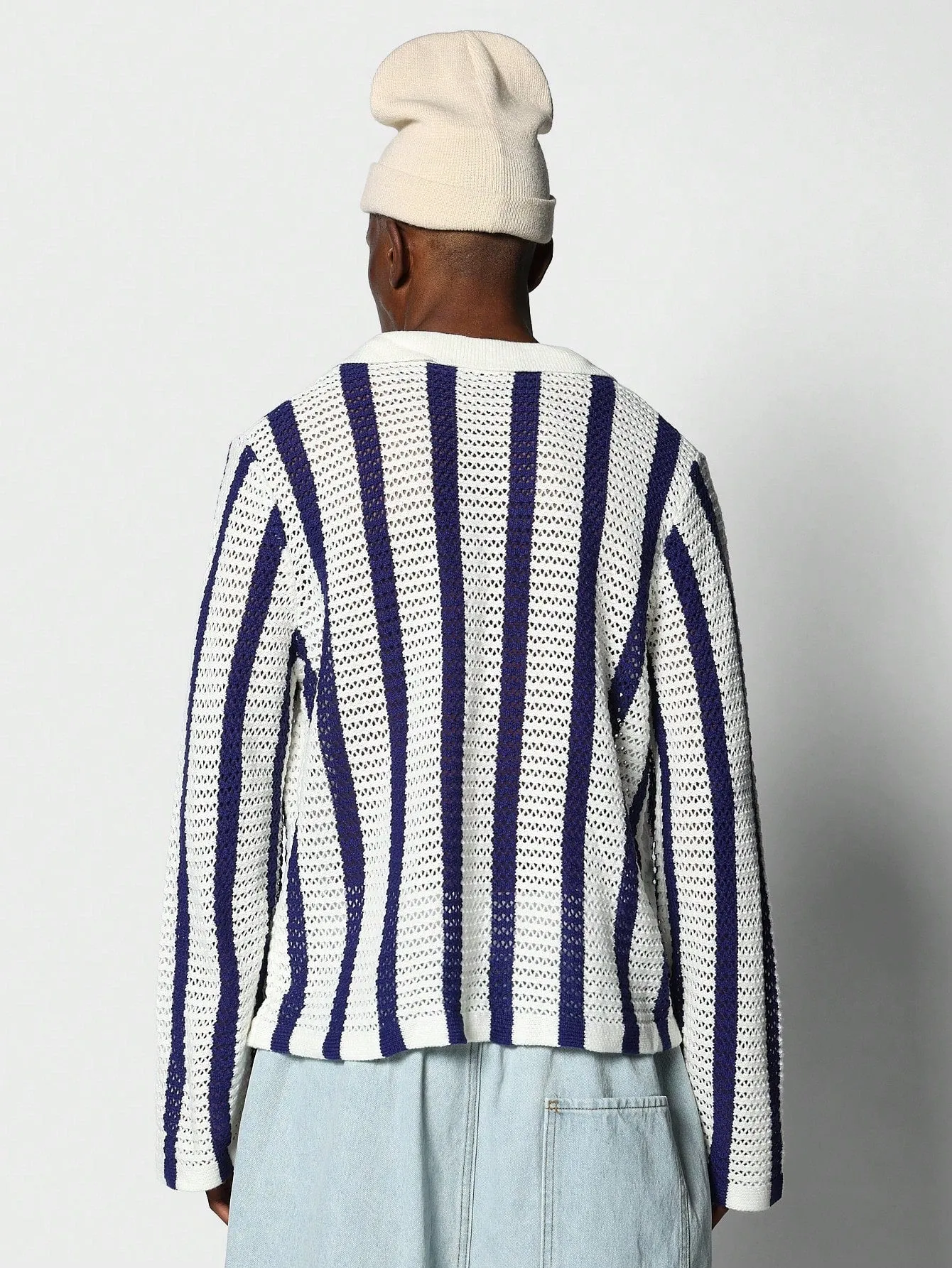 Oversized Fit Crochet Knit Stripe Shirt