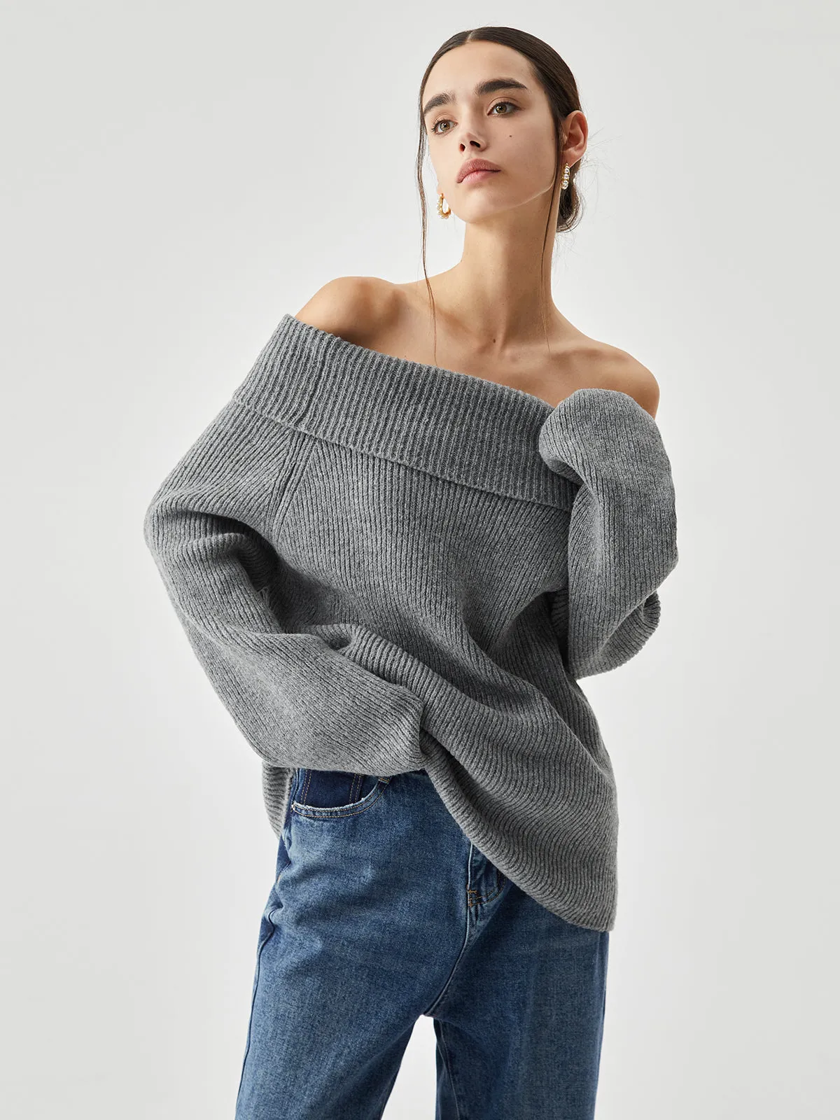 Oversized Overfold Off Trendy Shoulder Knit Sweater