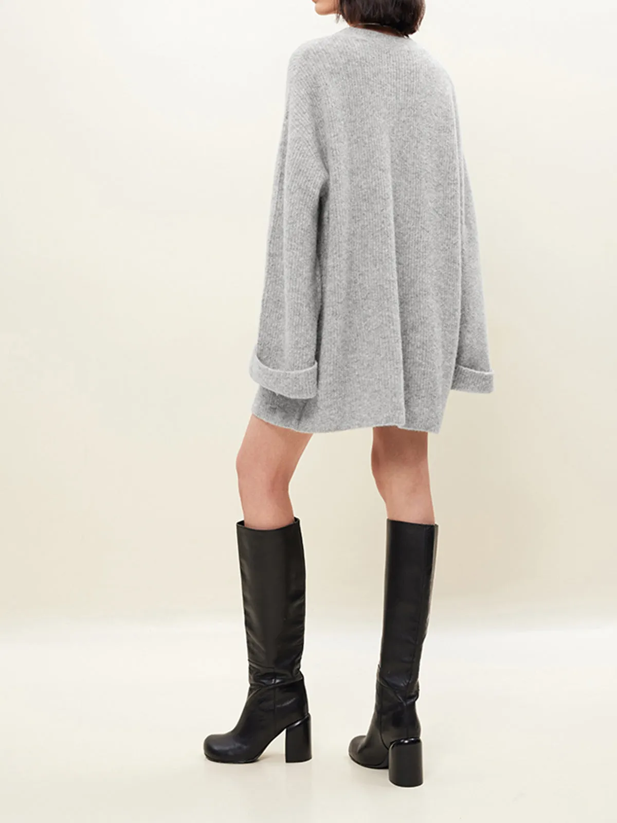 Oversized Woollen Blend Trendy Sweater Short Dress