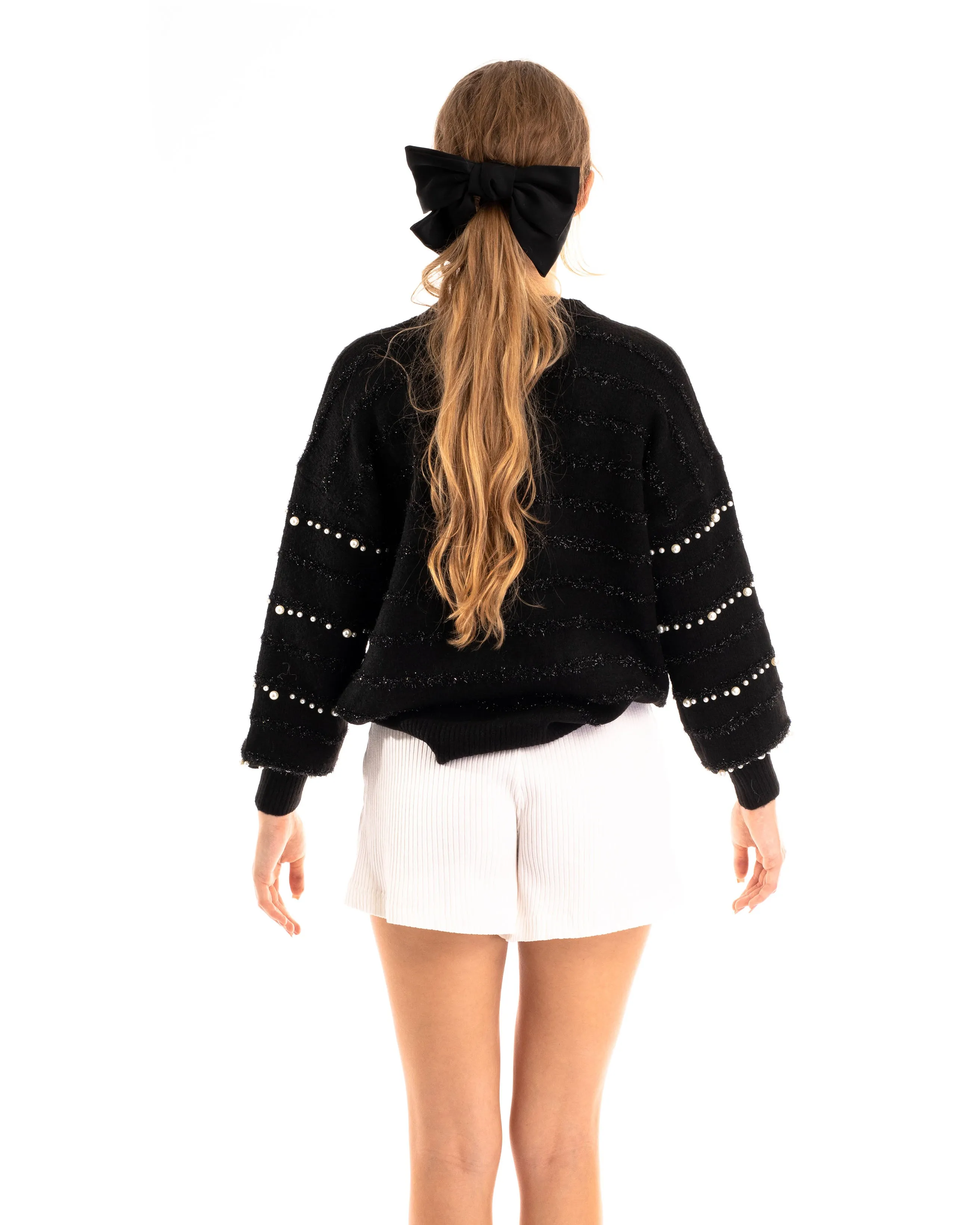 Pearl embellished soft knit jumper in black