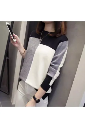 Piece Pattern Knitwear Sweater.