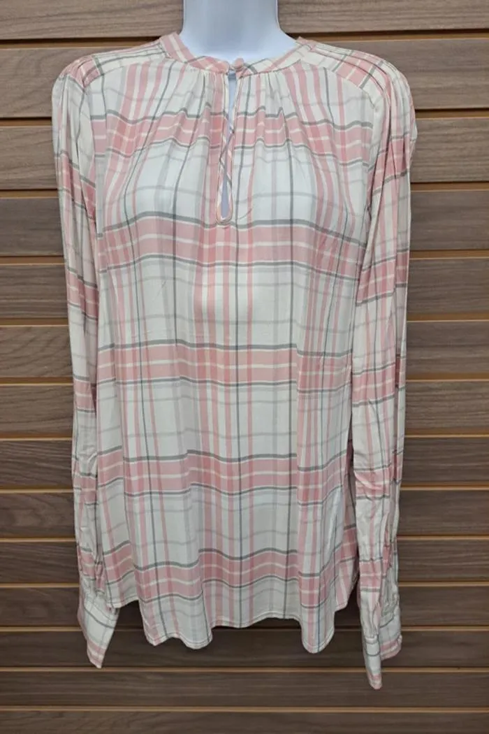 Pink & Gray Plaid Cuffed Button Sleeve