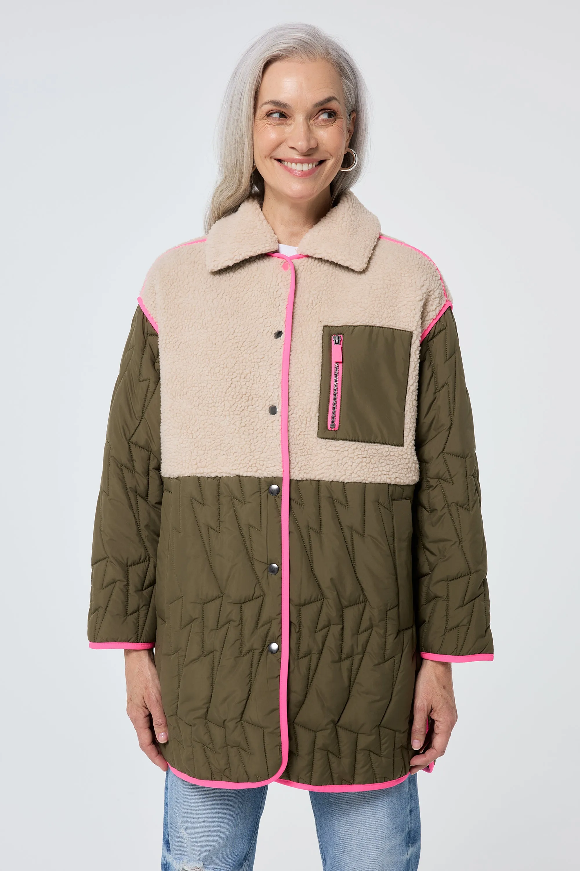 Quilted Khaki Lightning Bolt with Borg Coat