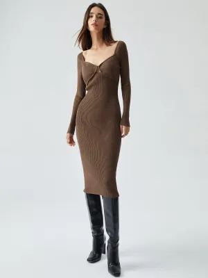 Ribbed Knit Bodycon Trendy Wrap Sweater Midi Dress