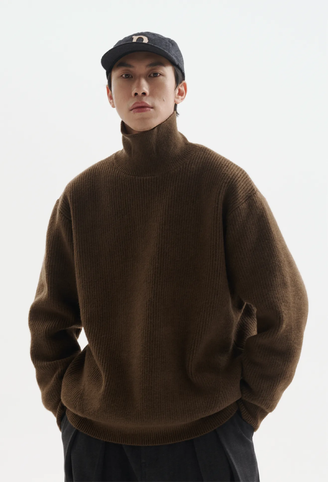 Ribbed Oversized Funnel-Neck Sweater