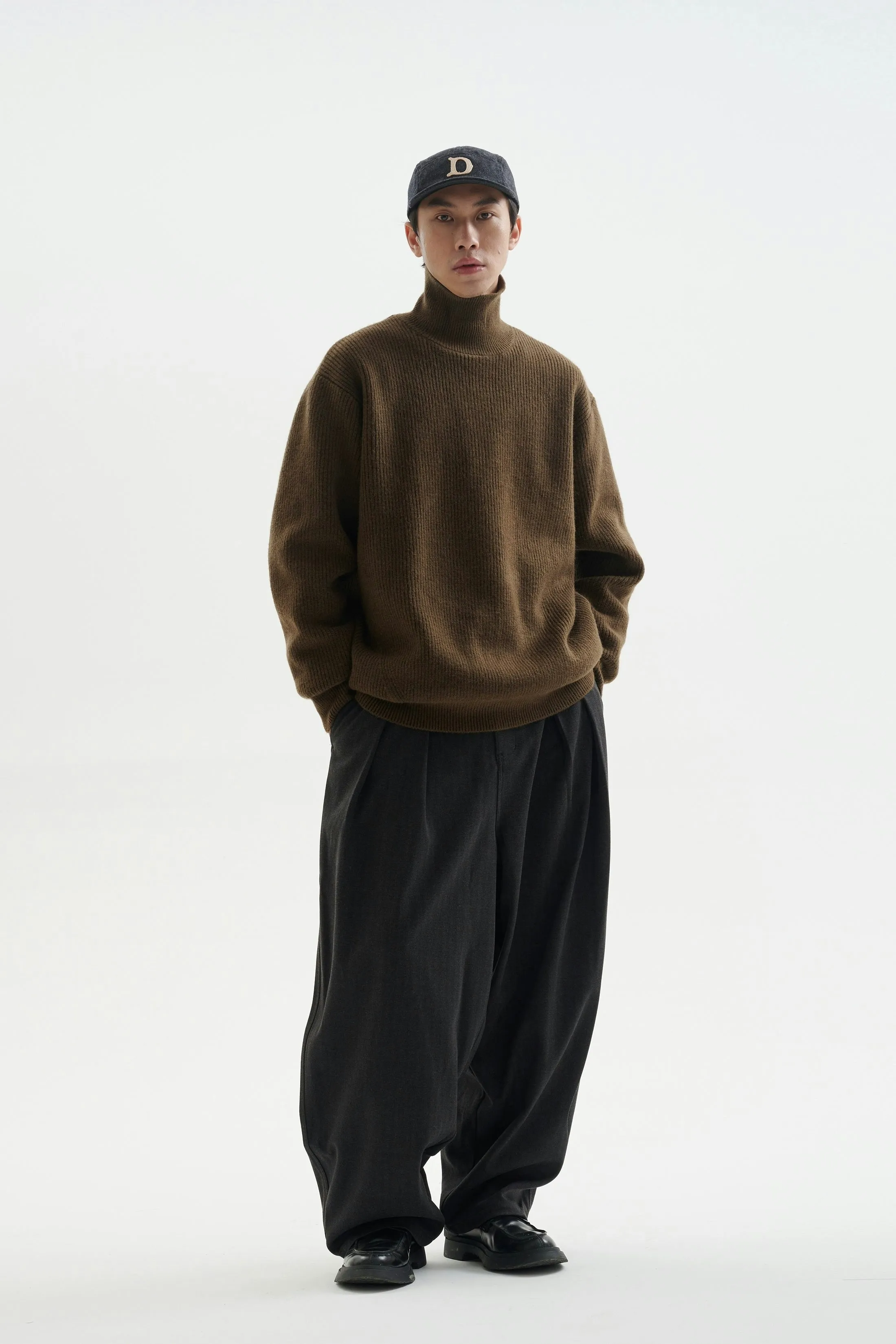 Ribbed Oversized Funnel-Neck Sweater