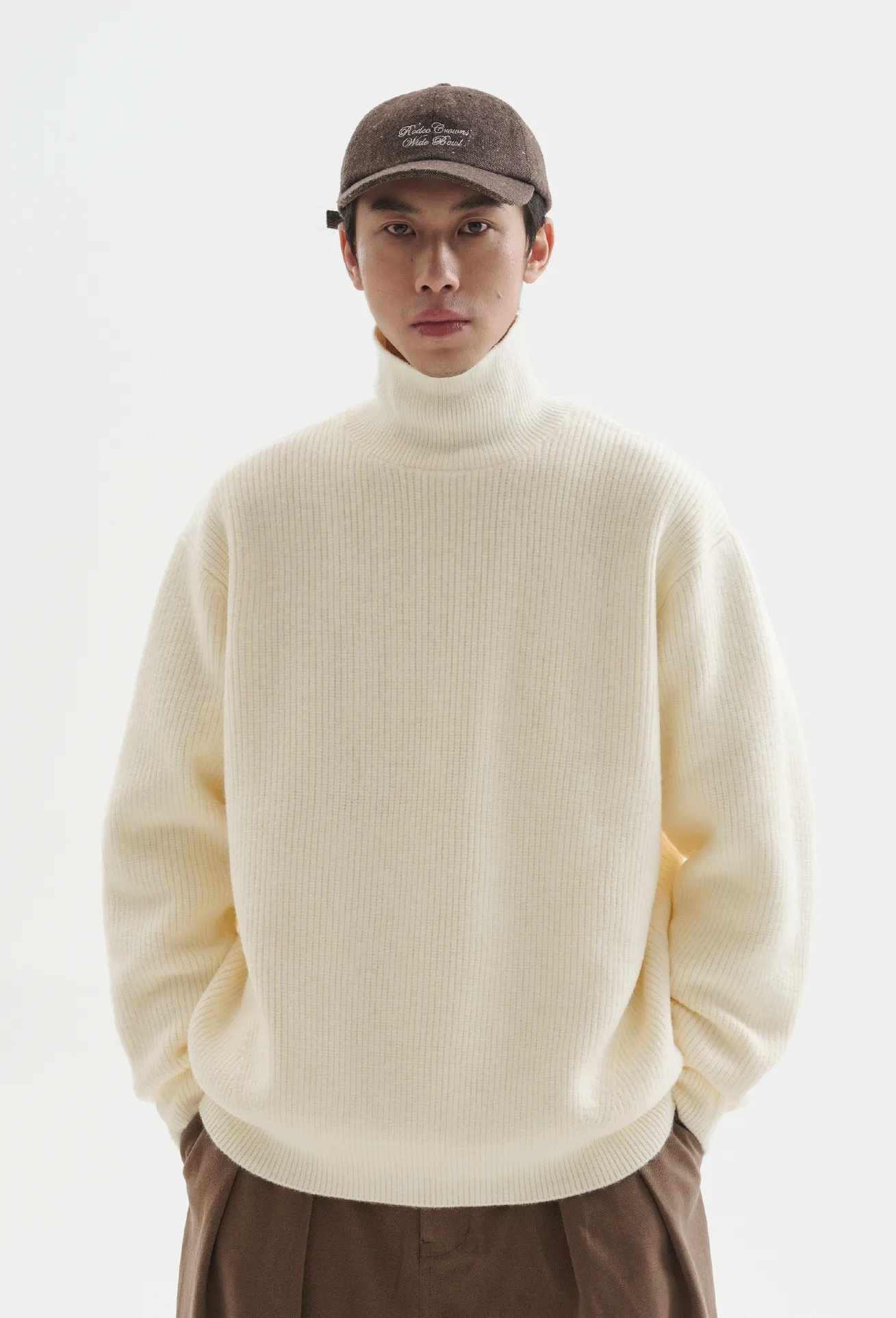 Ribbed Oversized Funnel-Neck Sweater