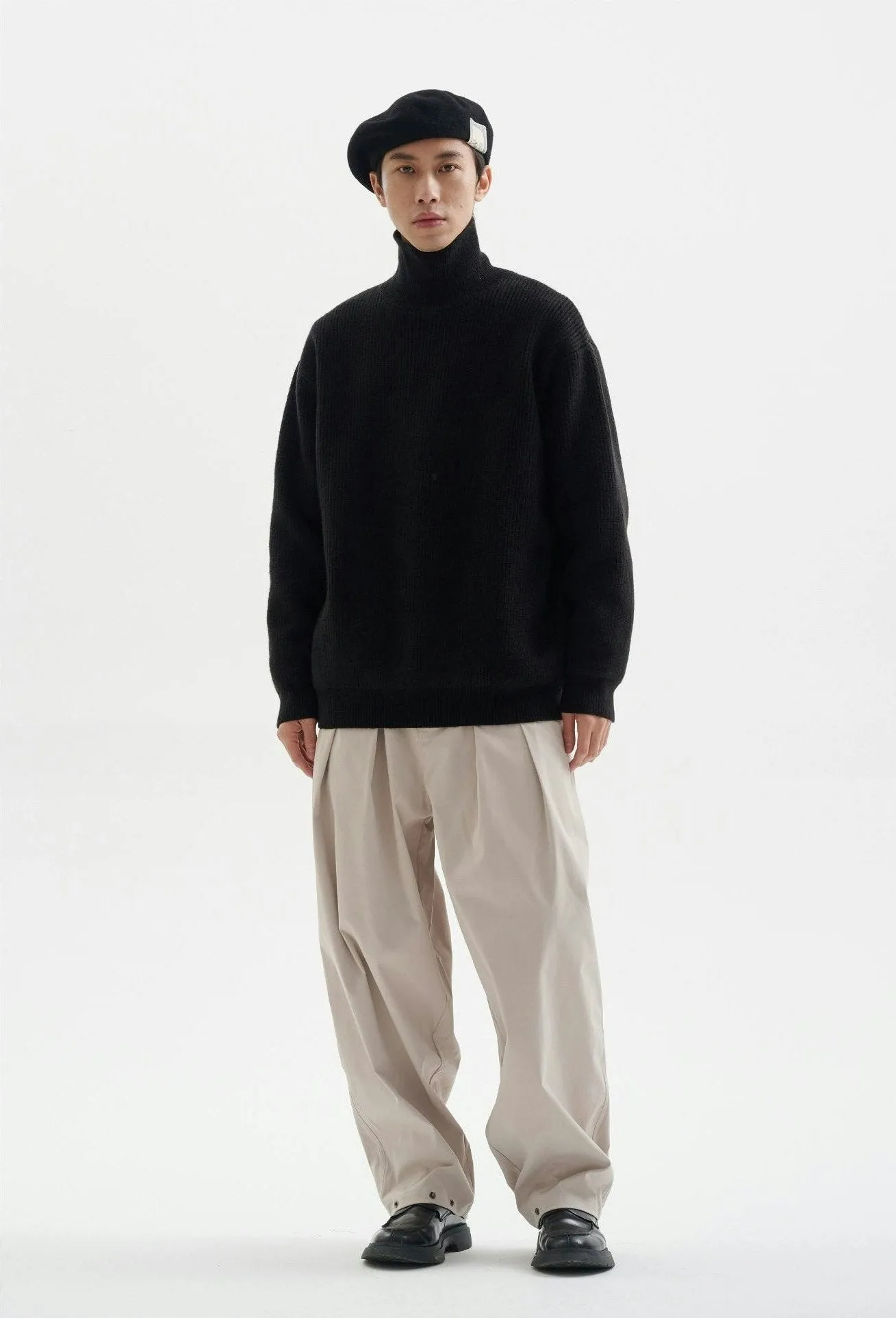 Ribbed Oversized Funnel-Neck Sweater