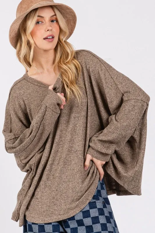 Round Neck Batwing Sleeve Oversize Top