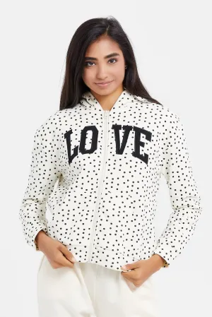 Senior Girls White Dotted Zip Through Sweatshirt