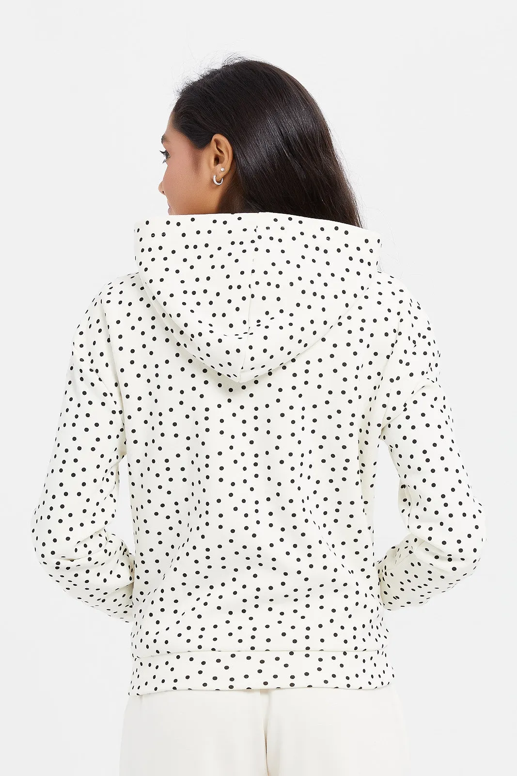 Senior Girls White Dotted Zip Through Sweatshirt