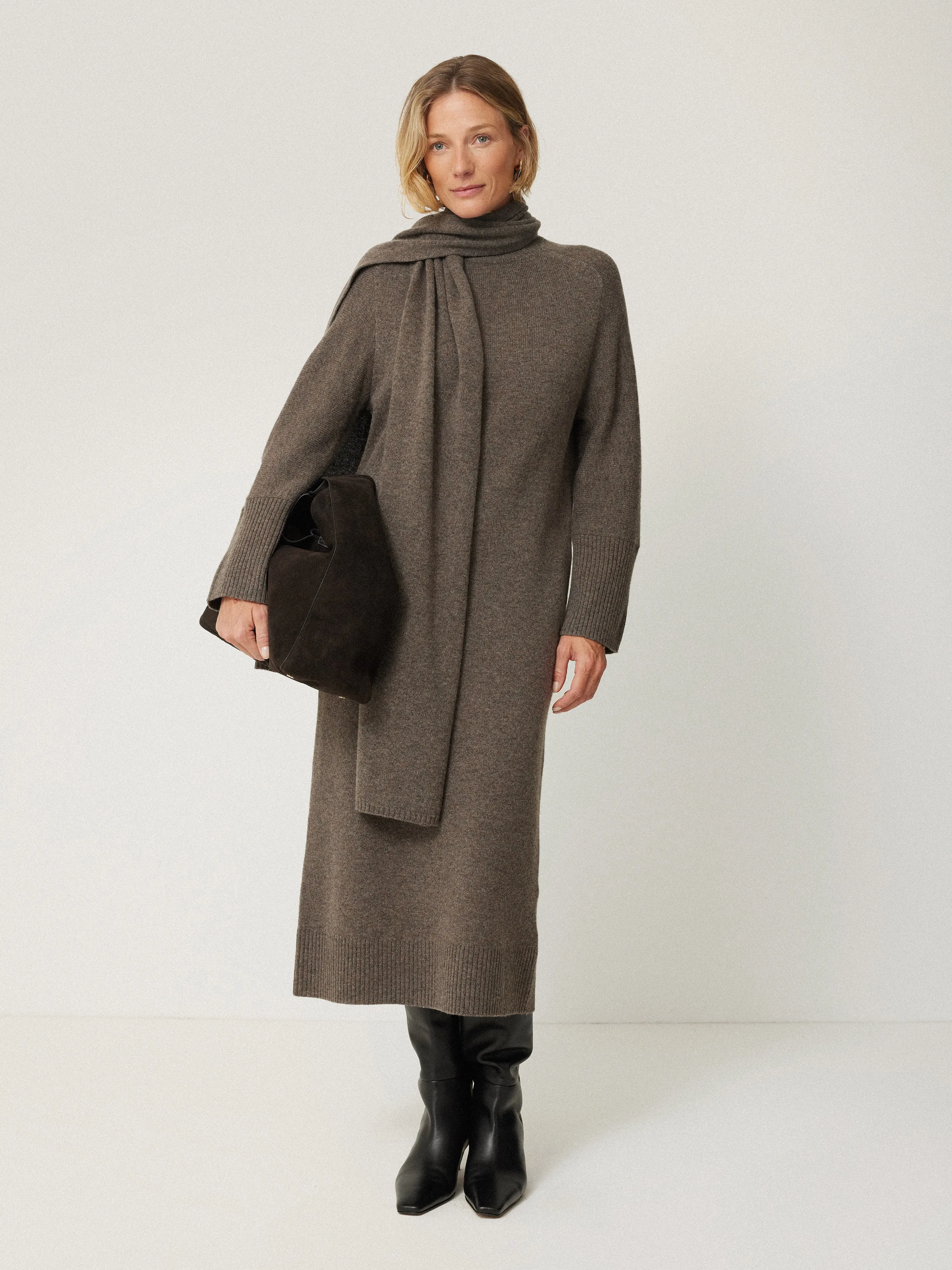 Soft Wool Scarf Jumper Dress | Taupe