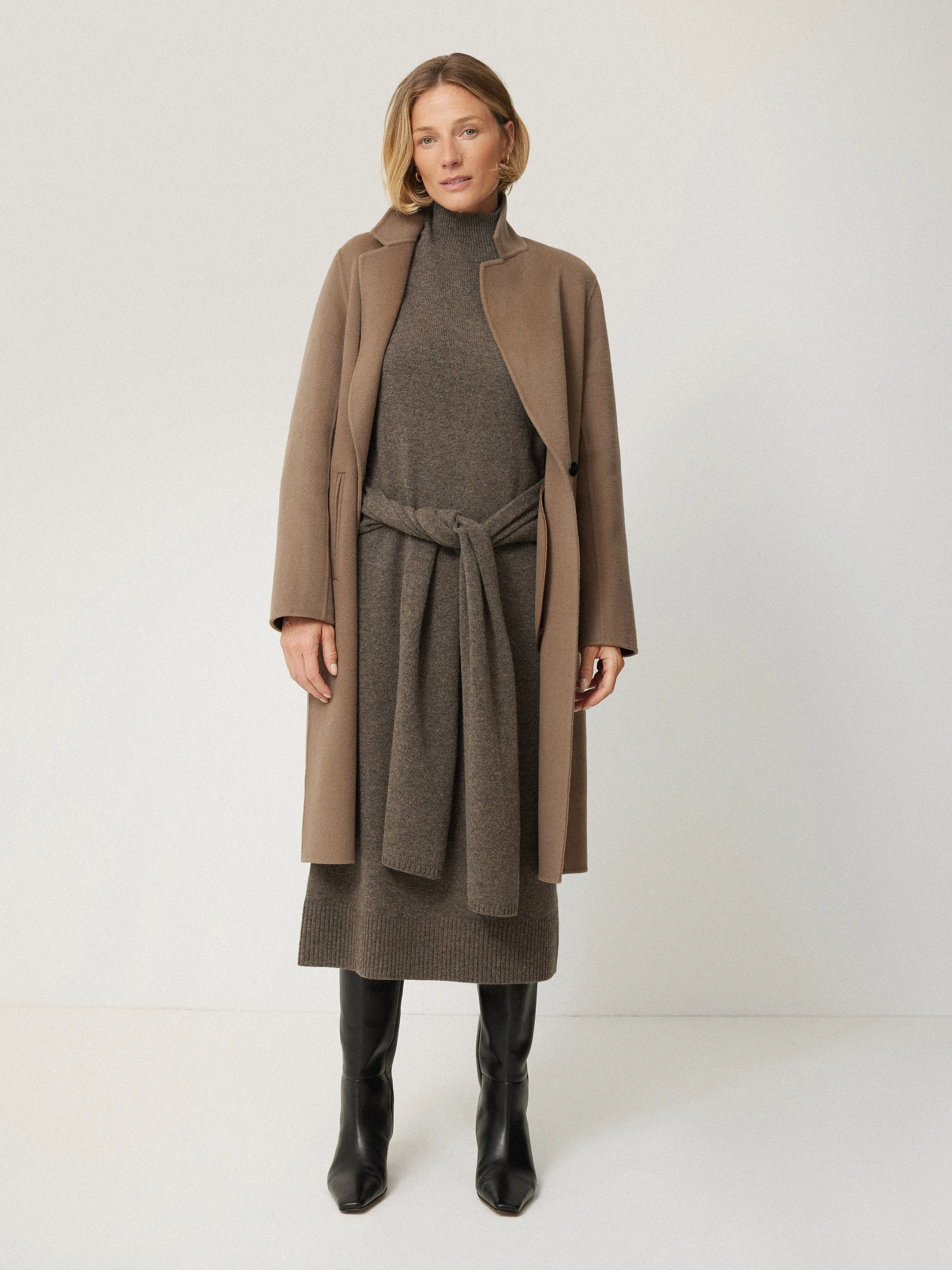 Soft Wool Scarf Jumper Dress | Taupe