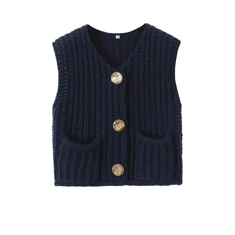 Solid Knit Button Up Vest