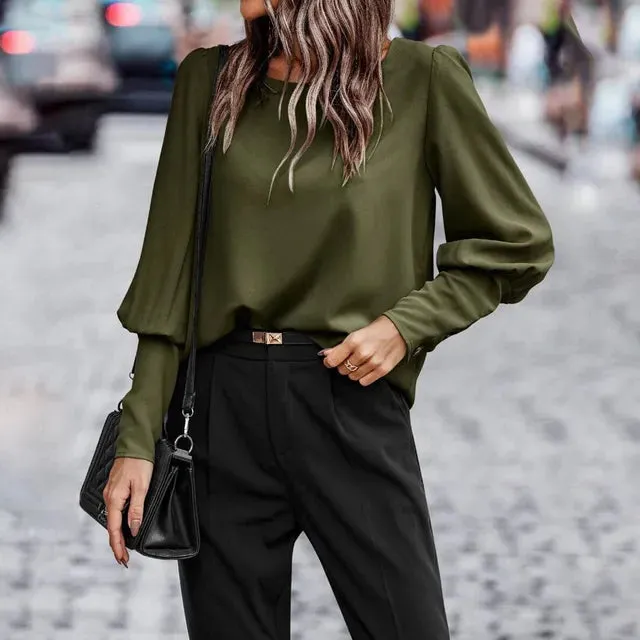 Solid Statement Long Sleeve Blouse