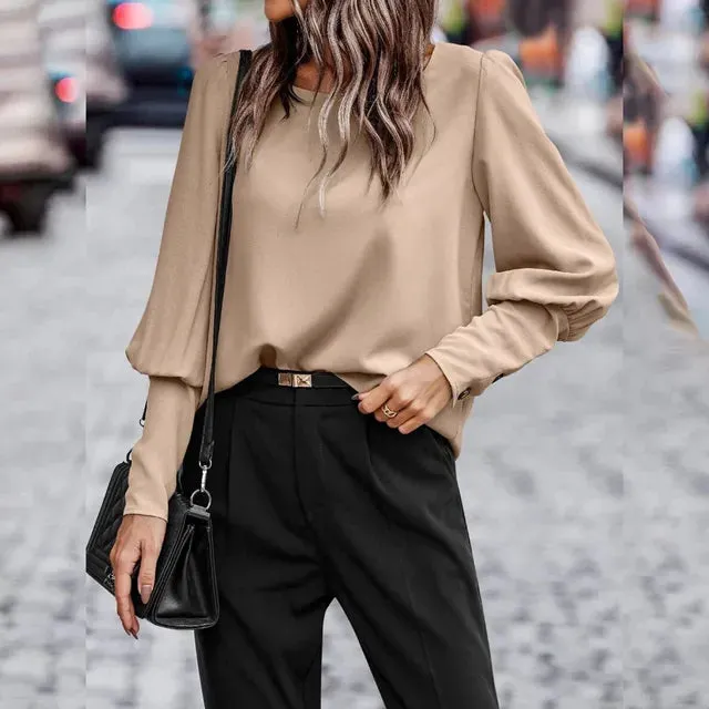 Solid Statement Long Sleeve Blouse