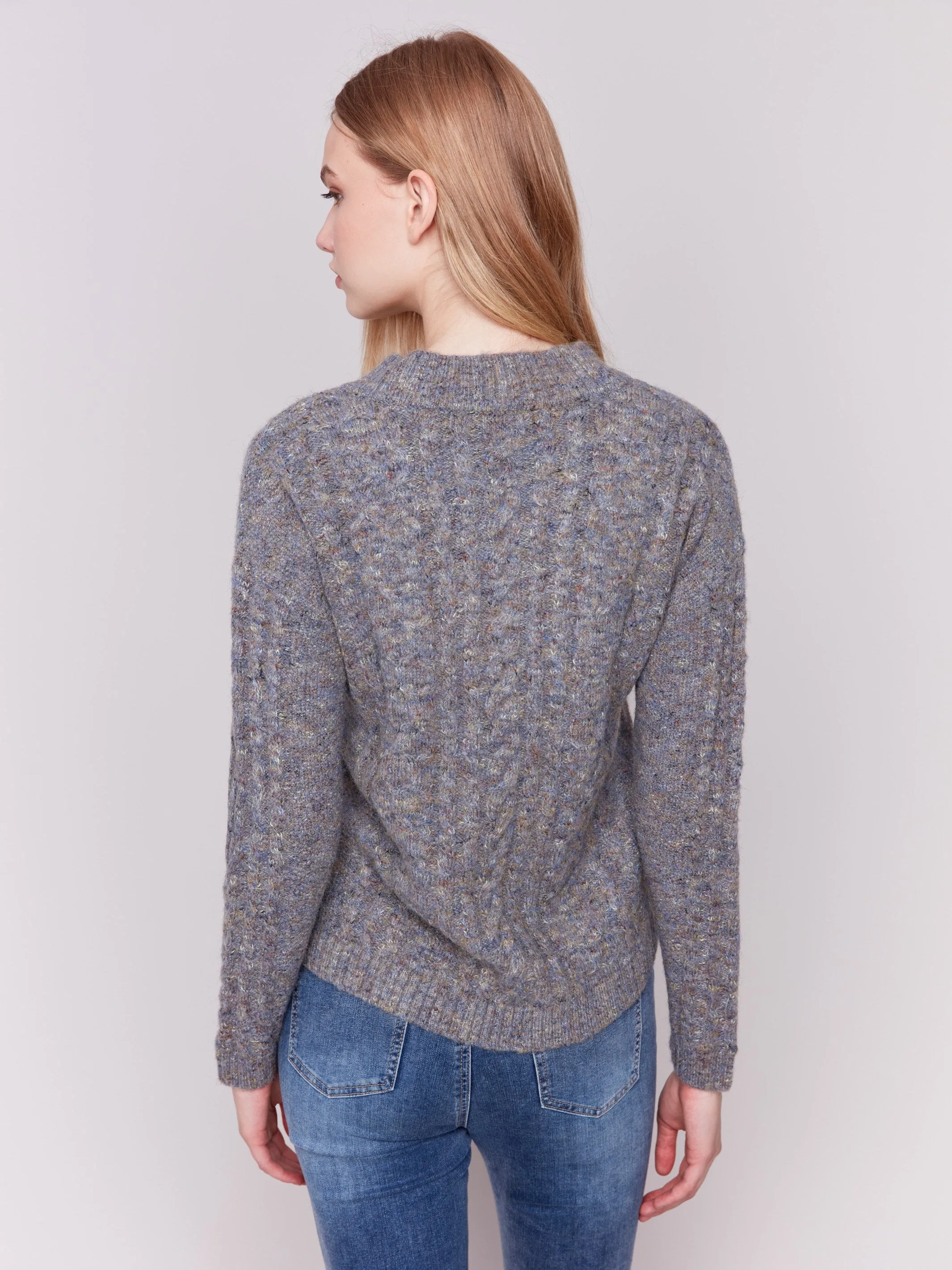 Speckled Yarn Cable Knit Sweater - Charcoal - H-Charcoal