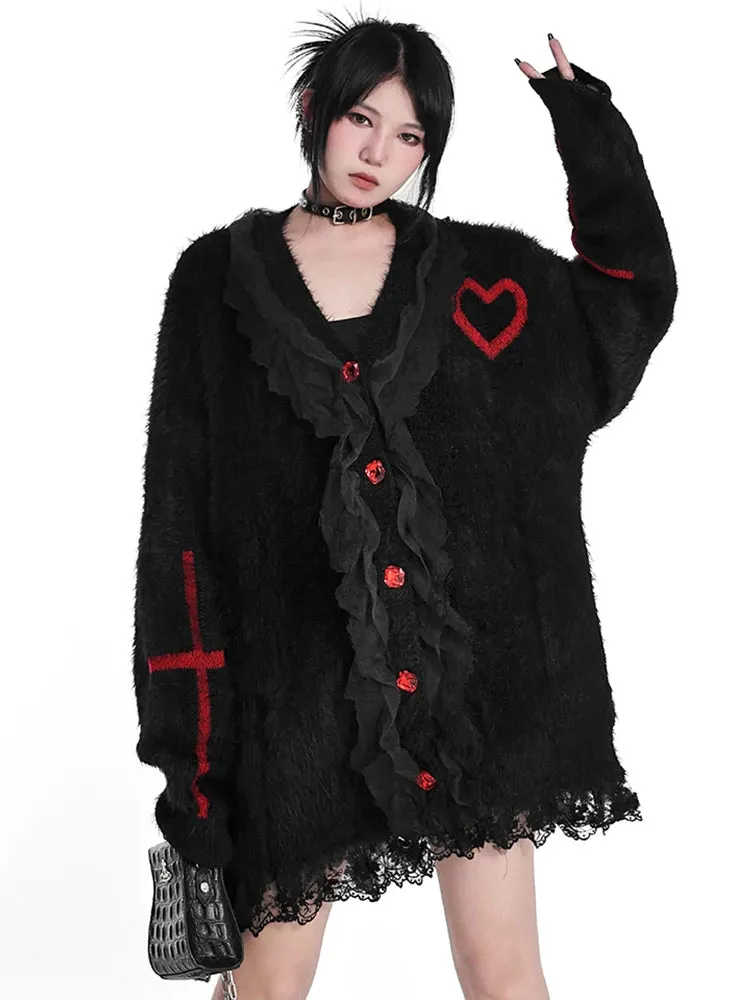 Spliced Lace Women's Single Breasted Cardigan