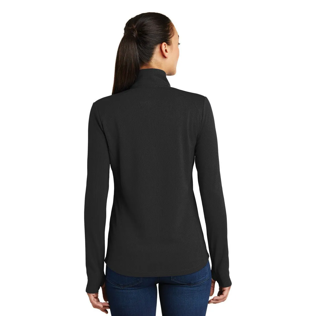 Sport-Tek Women's Black/Iron Grey Sport-Wick Textured Colorblock Quarter Zip Pullover