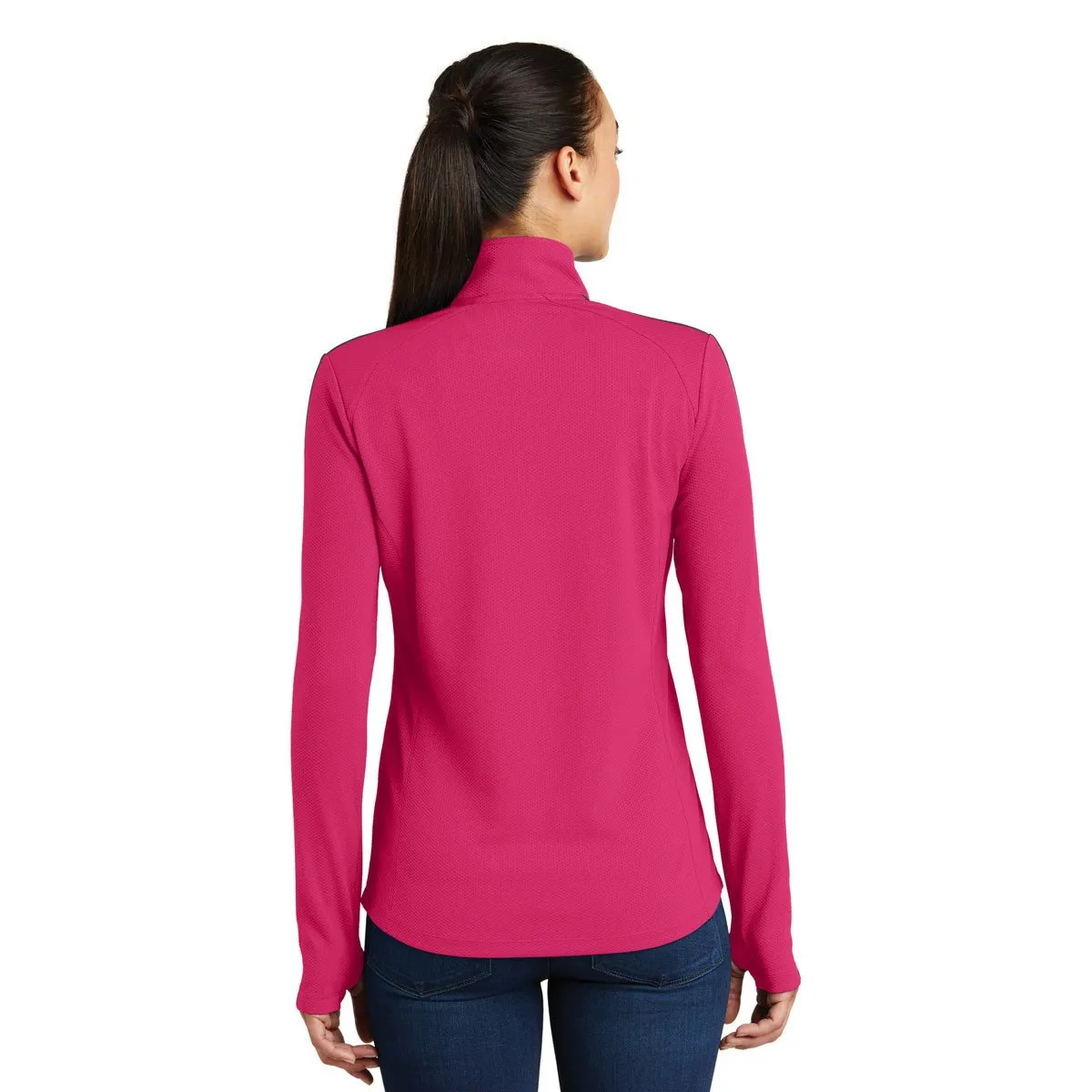 Sport-Tek Women's Pink Raspberry/Iron Grey Sport-Wick Textured Colorblock Quarter Zip Pullover